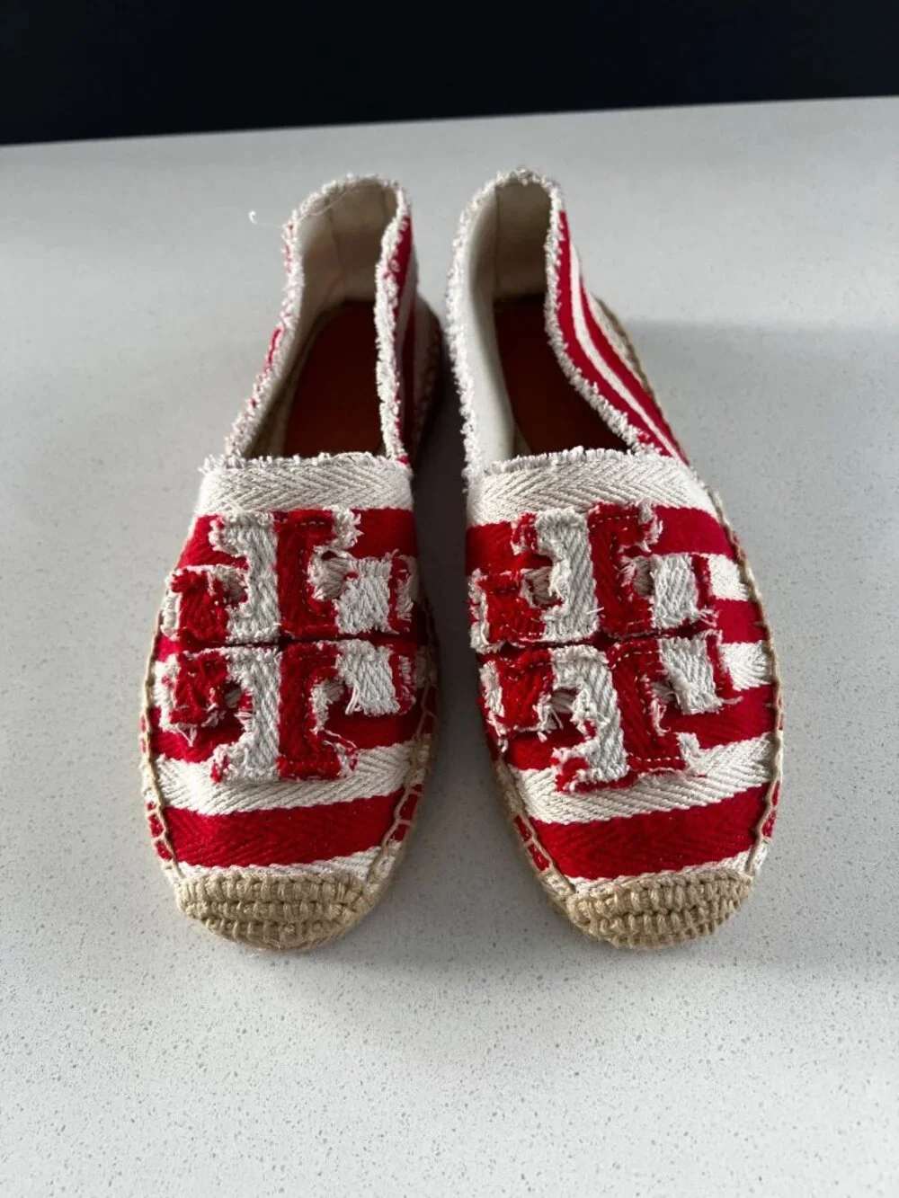 TORY BURCH red striped canvas espadrille flats size 8.5
